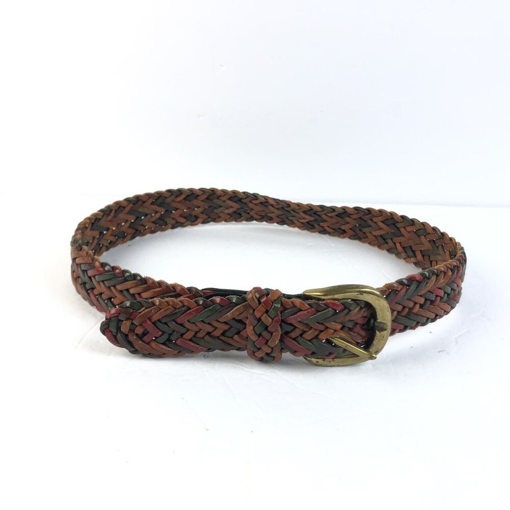 Talbots Womens Belt Size S Woven Leather Multicolor Retro Buckle